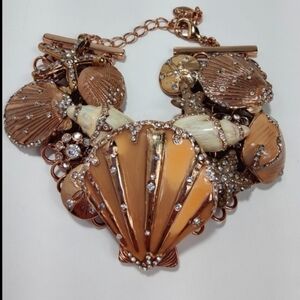 Traci Lynn Sea Life Charm Bracelet Rose Gold Rhinestone Shell Starfish Statement
